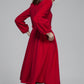 Vintage Red Wool Princess Coat – Bracelet Sleeves, Below-Knee, Pleated Skirt 6350