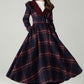 Plaid Hooded Wool Coat – A-Line Long Winter Coat with Contrast Lapel | Xiaolizi 6570