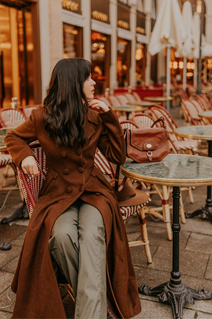 Brown Wool A-Line Trench Coat - Double Breasted Maxi | Xiaolizi 4142