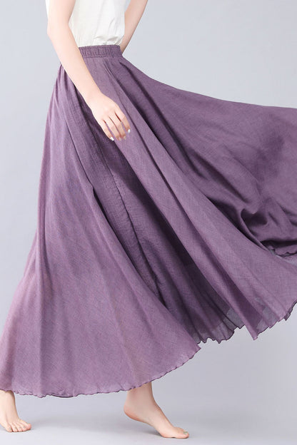 Handmade Linen Maxi Skirt – Lavender Swing Circle Skirt for Summer | Xiaolizi 3560
