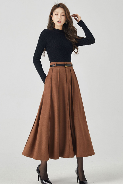 Midi Swing Winter Wool Skirt 5250