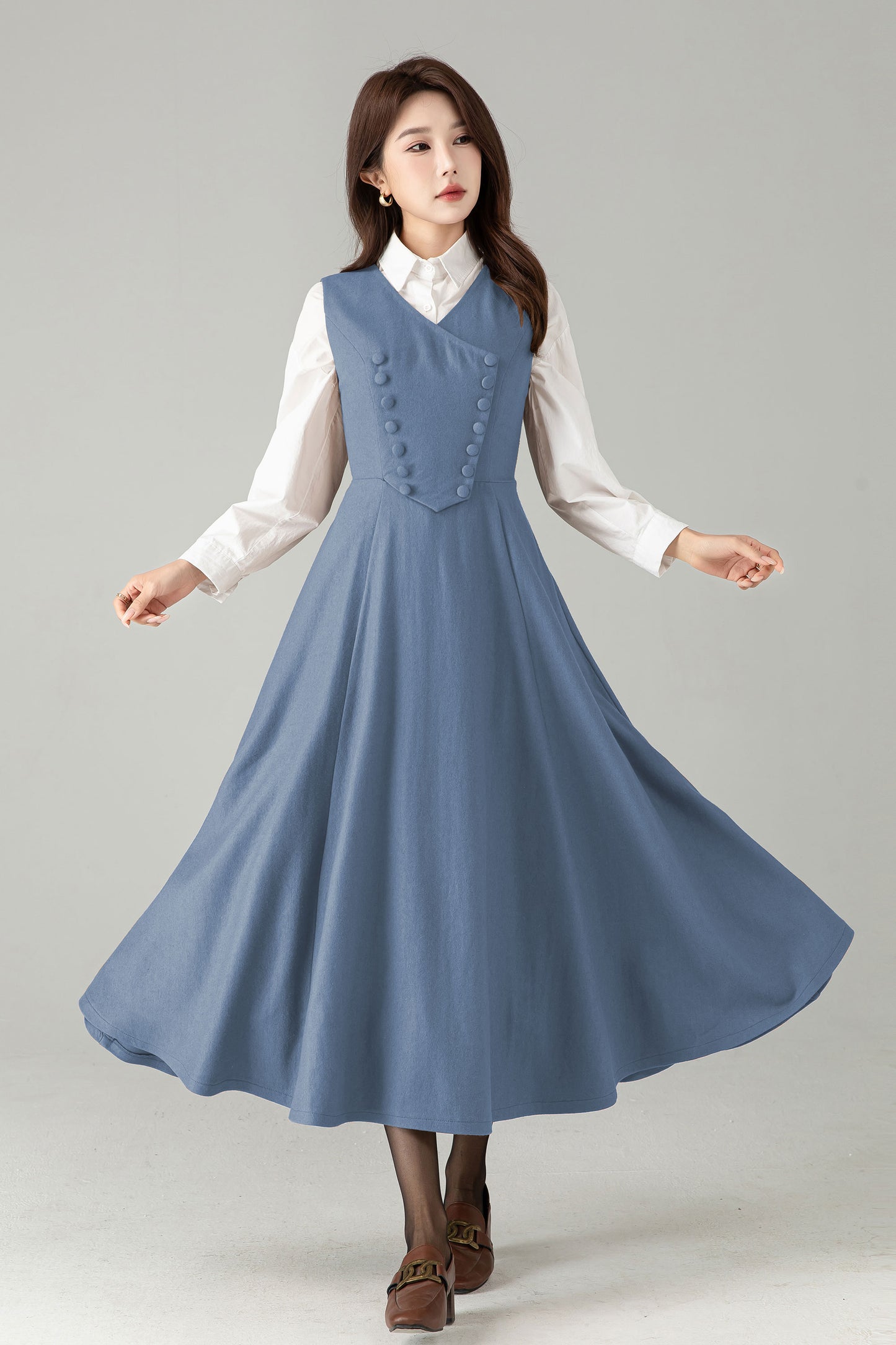 Camel Wool Pinafore Dress – Vintage A-Line Winter Jumper Dress | Xiaolizi 6568