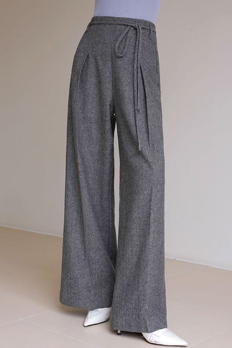 Gray winter wide leg wool pants women 4482