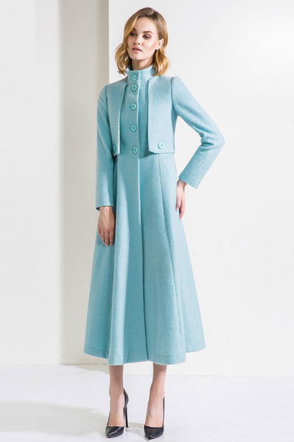 Long winter green wool coat with stand up collar  4429