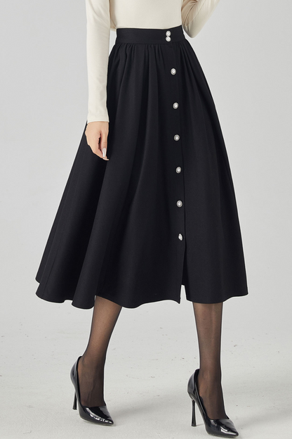 Elegant Wool Maxi Skirt with Front Buttons 4538