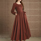 Burgundy maxi autumn wool womens dress 5359