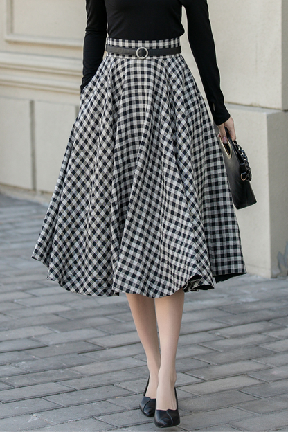 Elegant Checkered Linen Skirt 4901