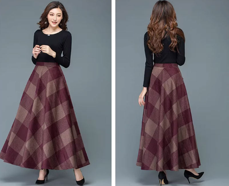 Maxi winter a line wool skirt women 4639-4