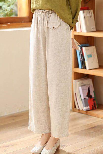beige loose fitting linen pant 4309