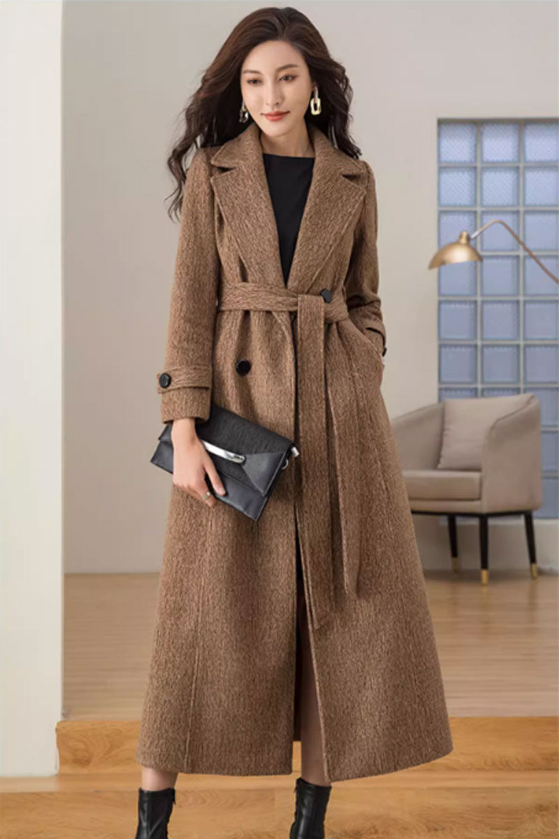 Tie belt winter long wool coat women 4697 – Xiaolizi