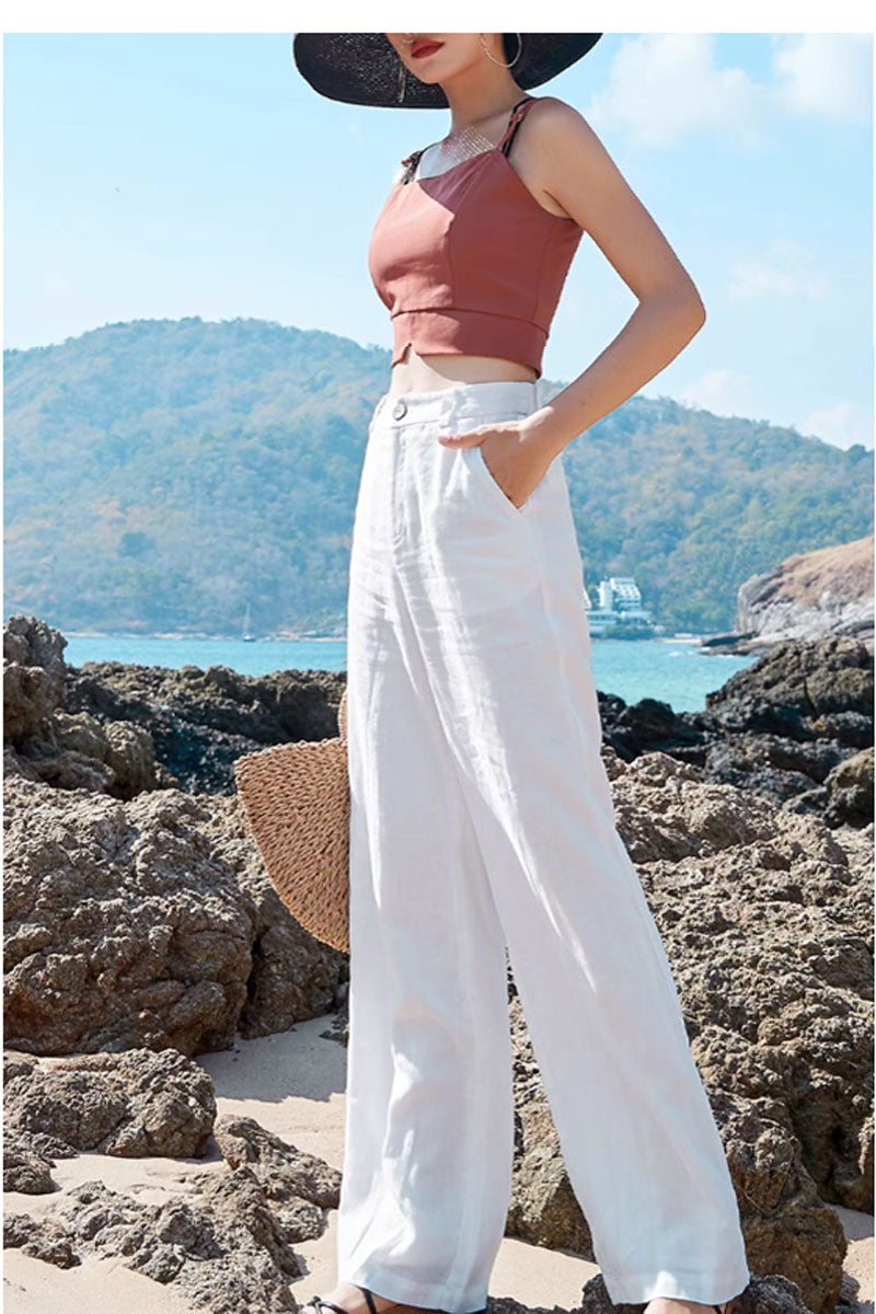 wide leg summer linen pant women 4330