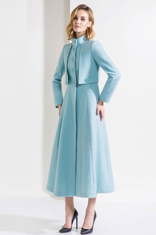Long winter green wool coat with stand up collar  4429