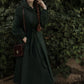 Long Dark Green Hooded Wool Coat 3870