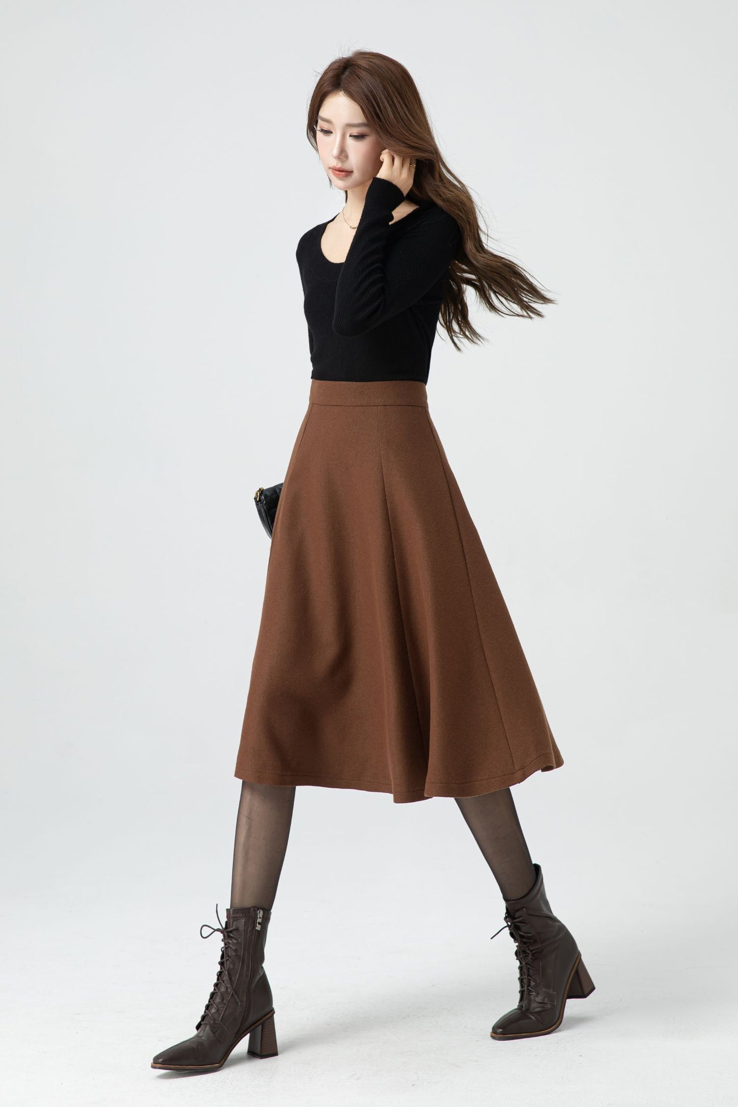 A line brown winter wool skirt 5316