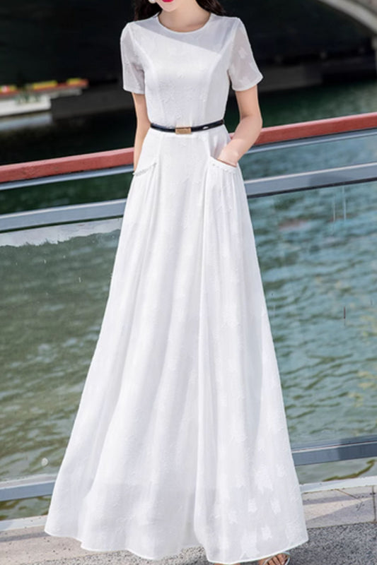 White prom summer dress with pockets 5034