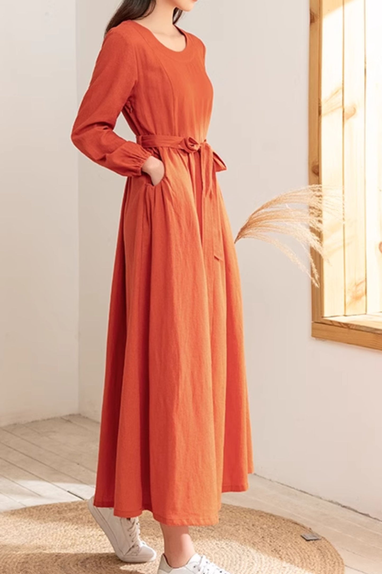 Plus size maxi spring linen dress 4818
