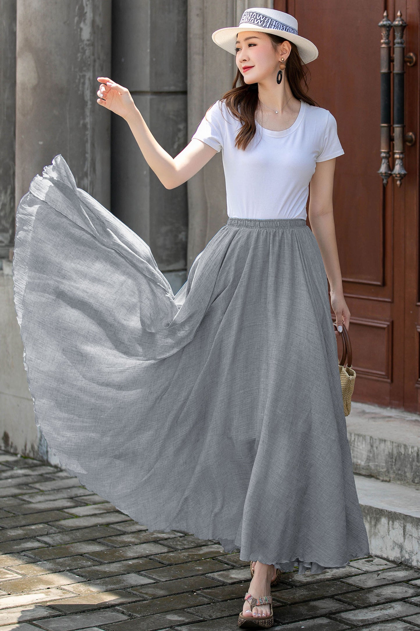 Grey Women Swing long Maxi Skirt 5788