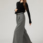 Gray wide leg long wool pants women 5482