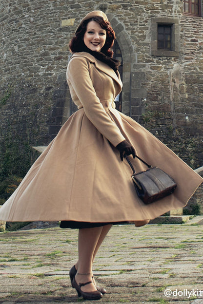 Vintage Princess Wool Coat – Camel Swing Fit & Flare Winter Overcoat | Xiaolizi 2527