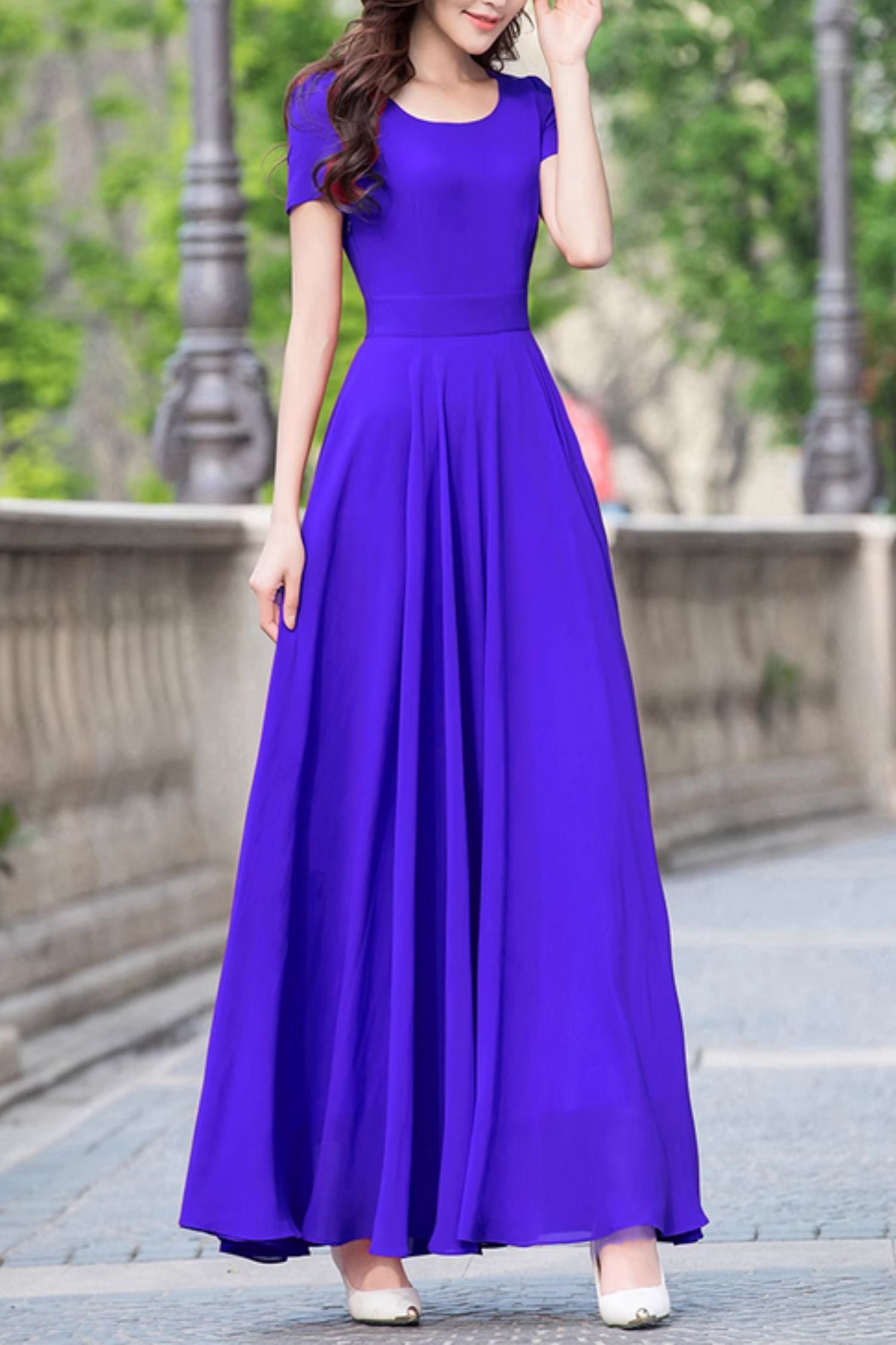 Purple Chiffon Maxi Dress with A-Line Flowy Silhouette for Summer – Xiaolizi