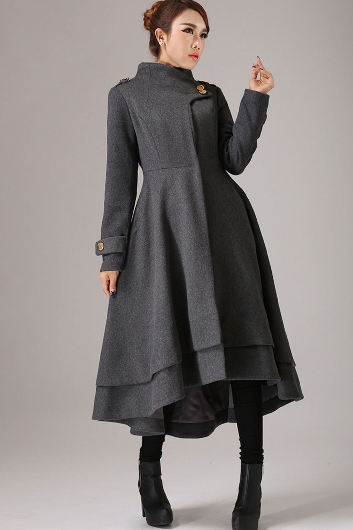 vintage inspired swing maxi dress coat with layered hem line 0761#