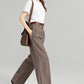 Brown wide leg long linen pants for women 4965