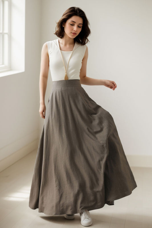 High Waist A Line Maxi Skirt for Women 5136