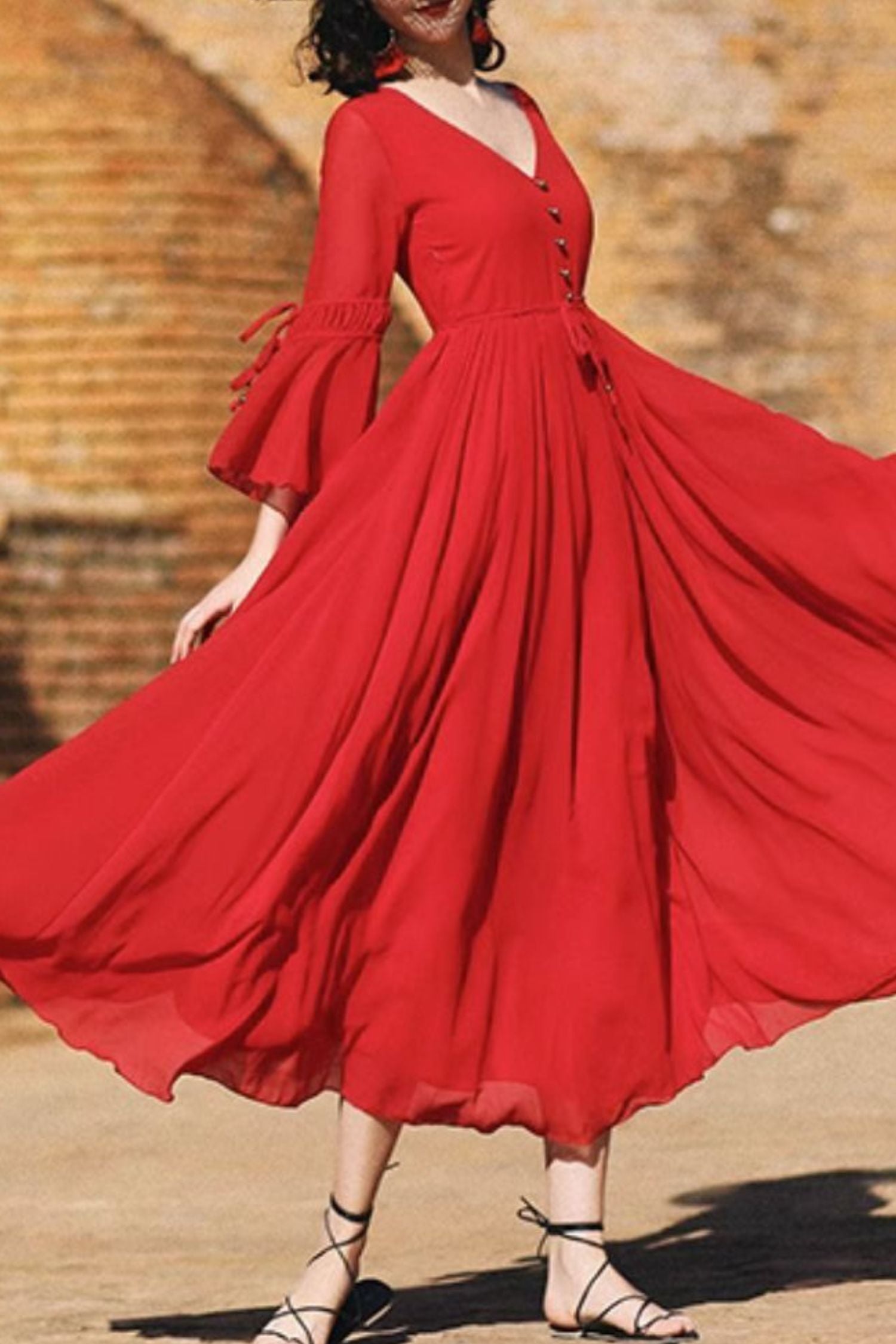 Swing fit and flare summer bridemaid dress TT0018 - red / XS Swing fit and flare summer bridemaid dress TT0018 - red / XS