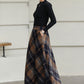 Xiaolizi Plaid Wool Maxi Skirt for Women – Handmade A-Line Winter Full-Length Skirt 6605