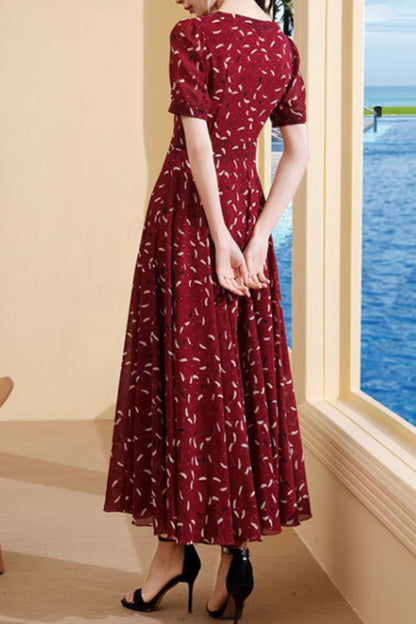 Printed swing long summer chiffon dress 5000