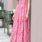 Pink flower printed maxi prom chiffon dress 5043