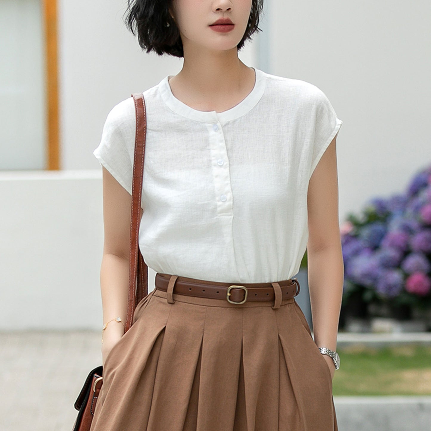 White Linen tops, Womens Summer Linen Blouse 5992