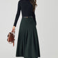 Dark green pleated midi wool skirt 4532