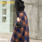 Women Winter long Plaid Wool skirt 2835