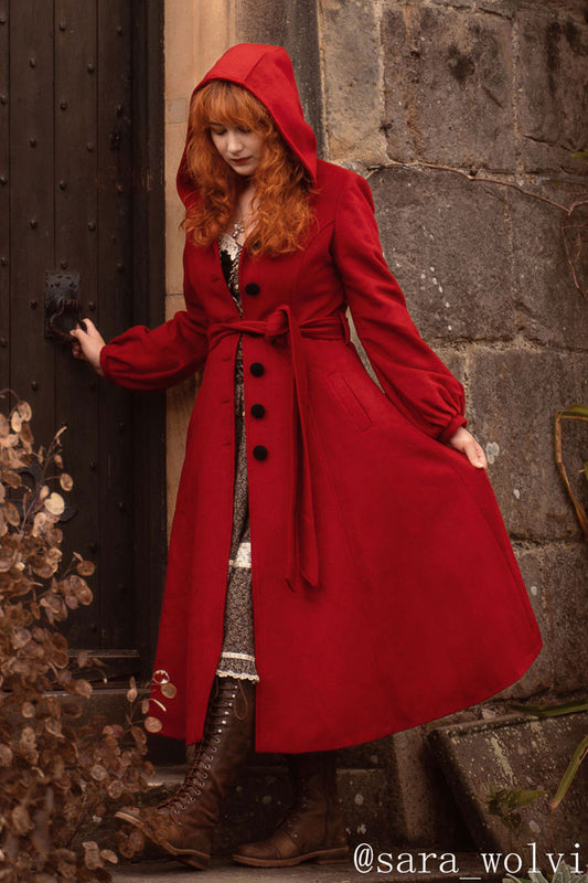 Lantern sleeve hooded wool coat 3161