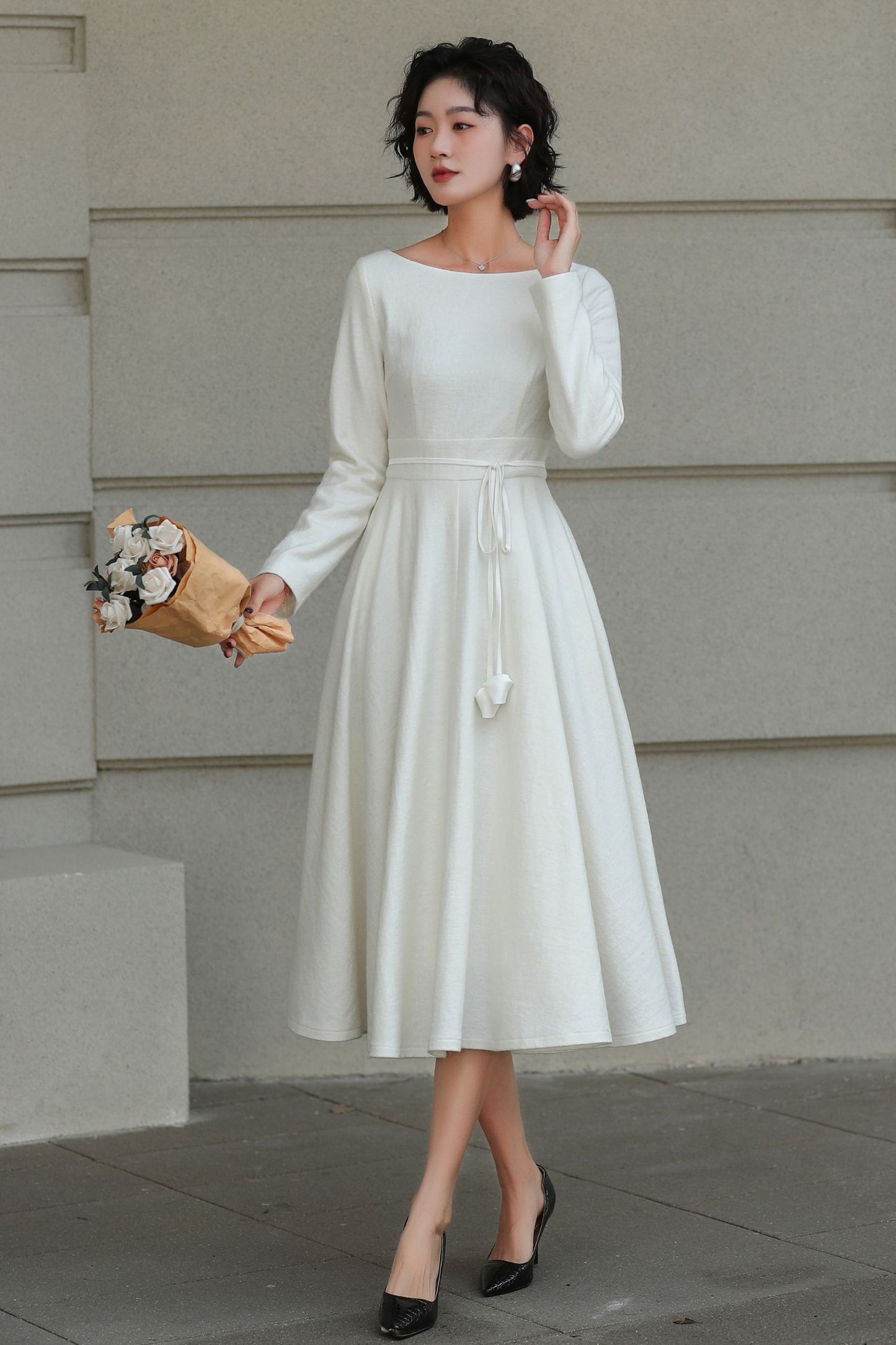 Vintage Handmade Wool Blend Fit & Flare Winter Dress | Xiaolizi 6509
