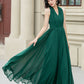 Green maxi halter chiffon party dress 5175