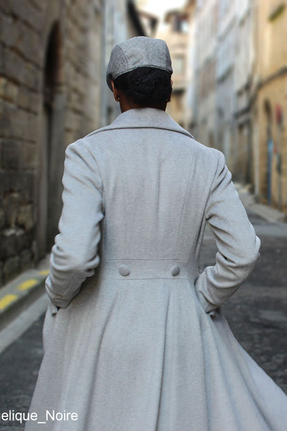 Vintage Gray Wool Coat – Elegant Double-Breasted Fit and Flare Winter Overcoat 2406