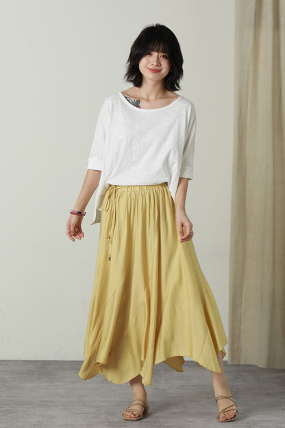 Irregular elastic waist linen skirt women 6180 - S #CK2500598