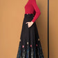 Black maxi Embroidered Wool Skirt 4768