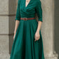 Green swing linen midi dress women 5677