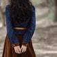 Blue top with brown velvet skirt 5545