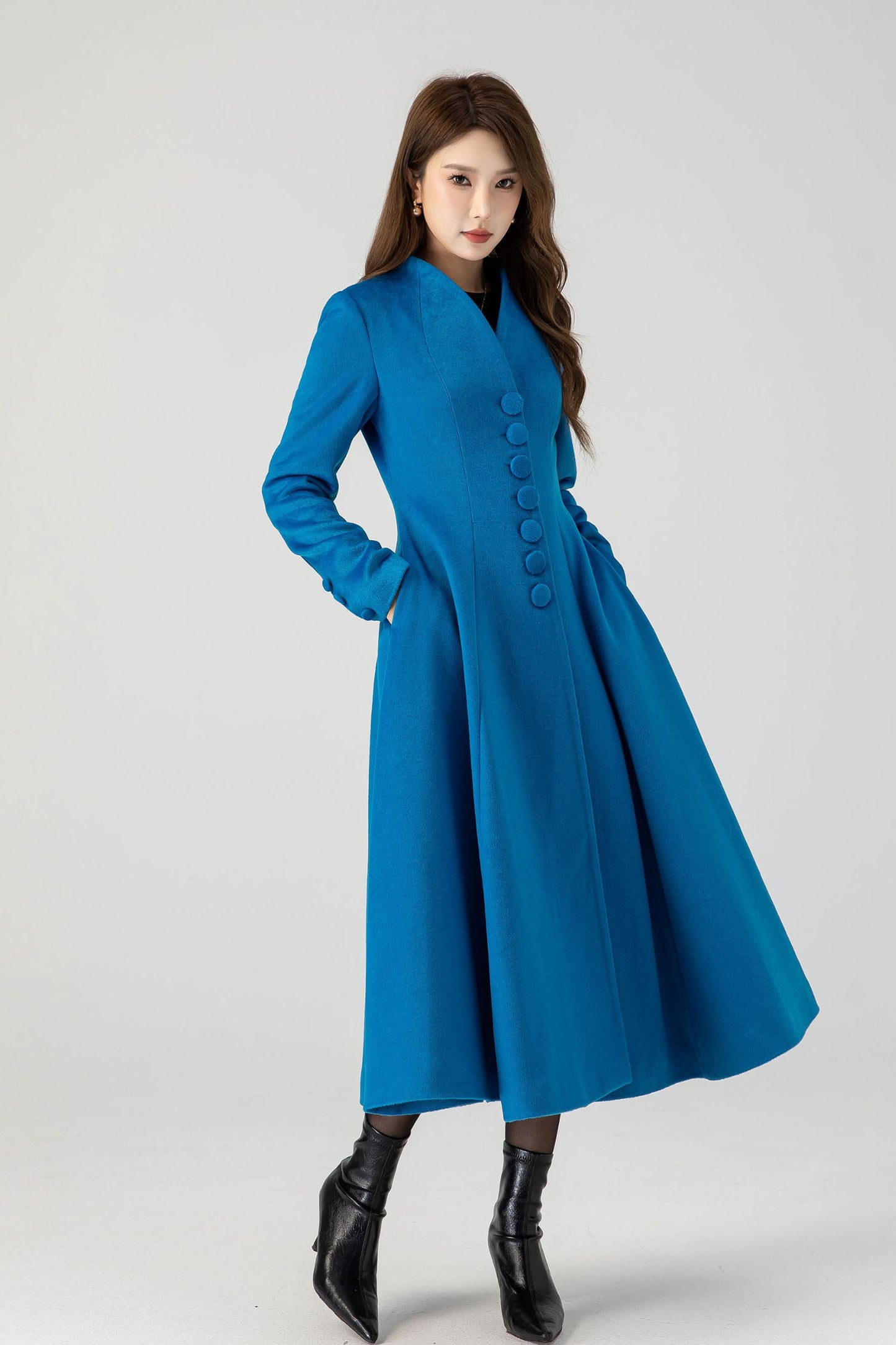 Blue swing midi wool winter coat 4602
