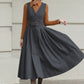 Gray Handmade Wool Pinafore Midi Dress – Vintage A-Line Style 6614