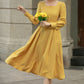 Spring A-Line Yellow Linen Dress women 5679