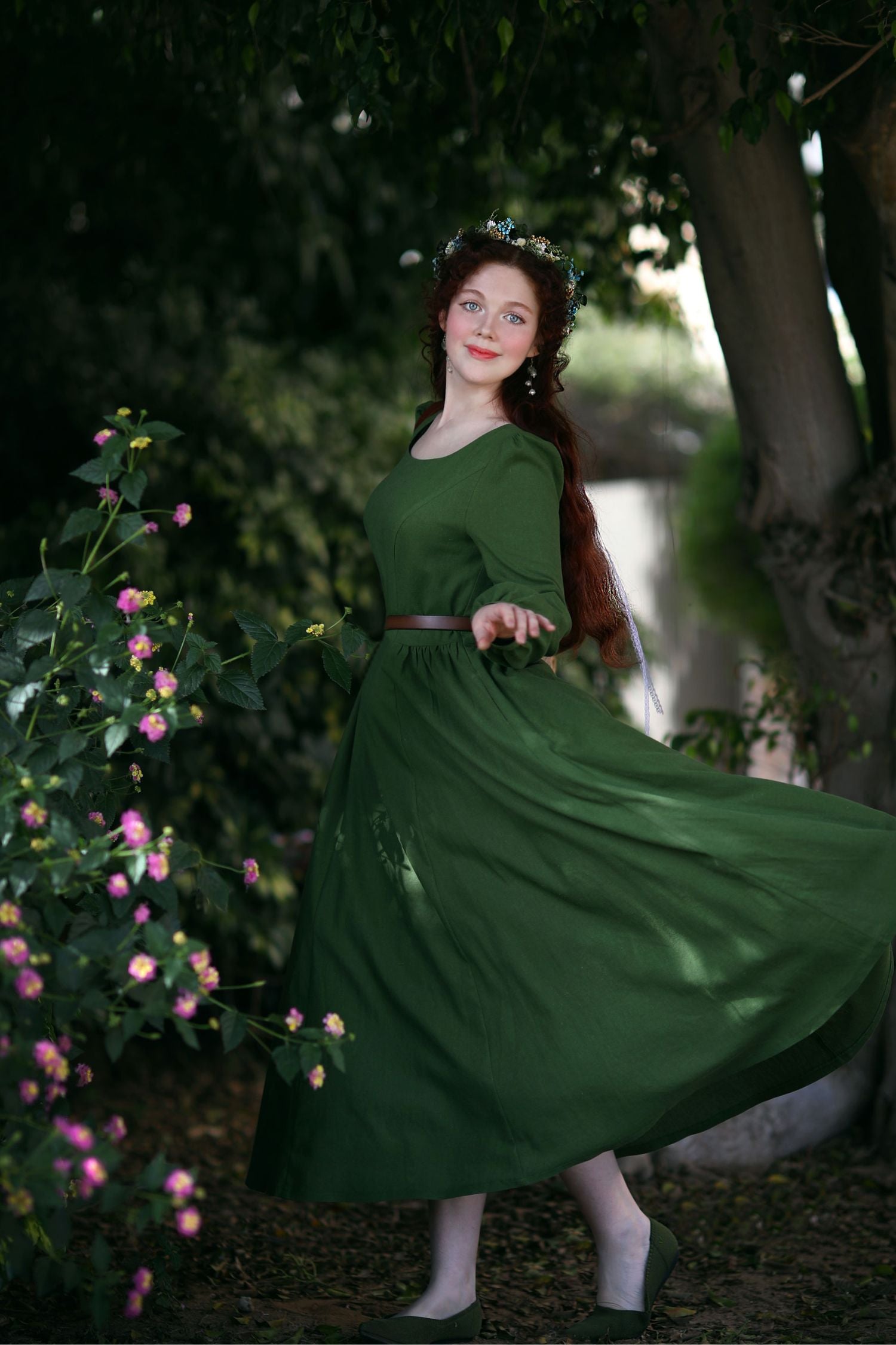 Long sleeve Cottagecore green linen dress 2721 Xiaolizi Long sleeve Cottagecore green linen dress 2721 Xiaolizi