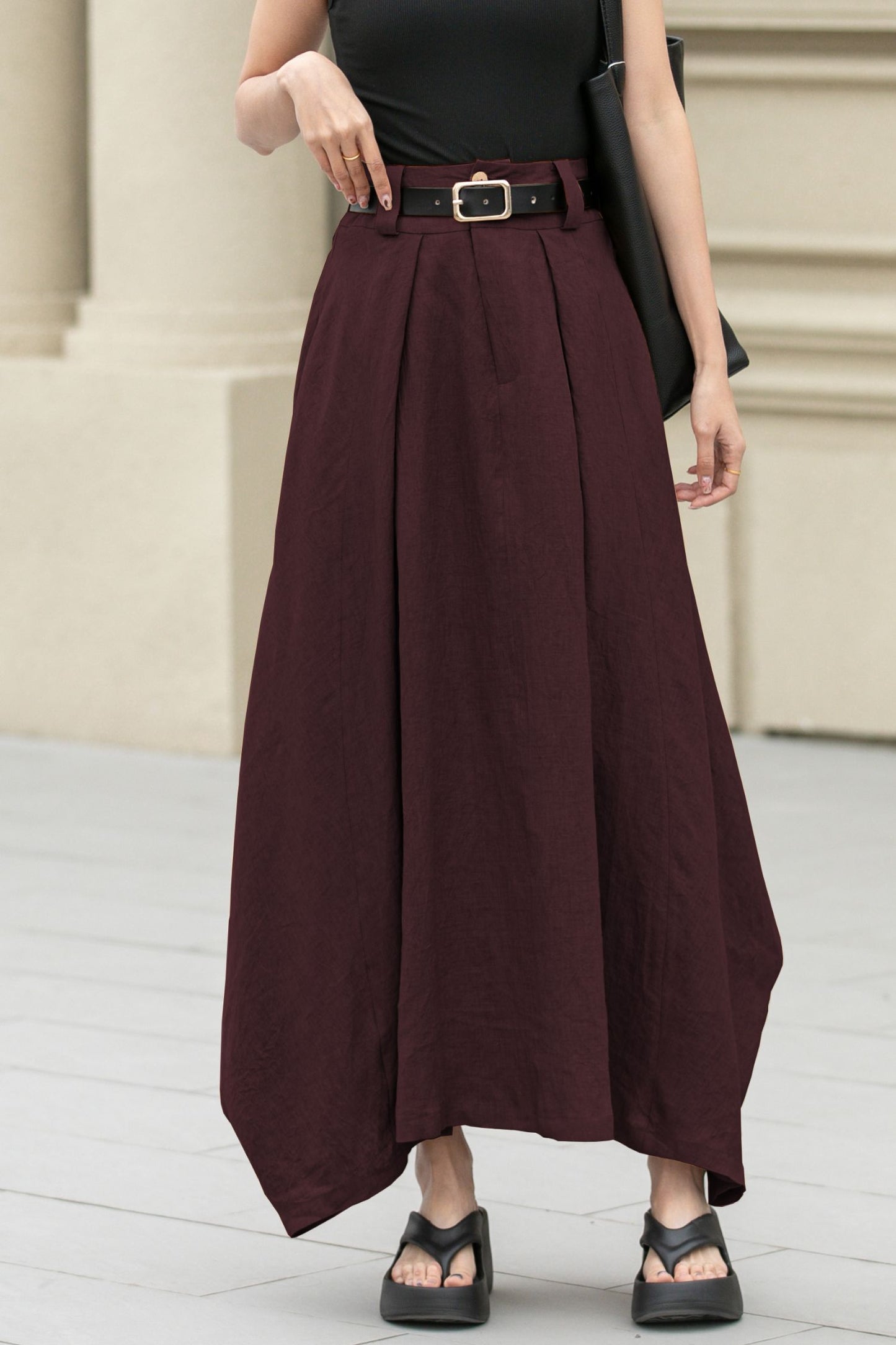 Irregular Linen Maxi Skirt with Pockets | Xiaolizi 6704