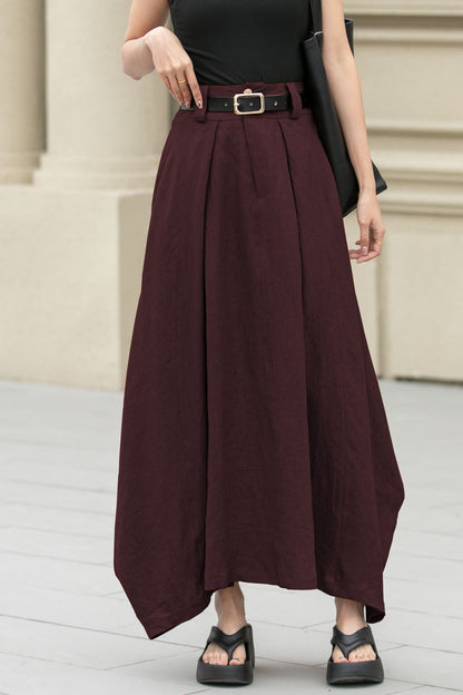 Irregular Linen Maxi Skirt with Pockets | Xiaolizi 6704