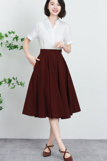 1950s Brown Linen Full Circle Skirt 5736