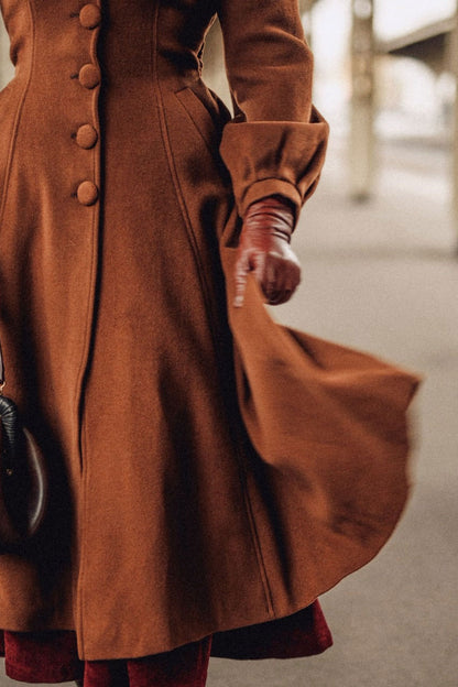 Handmade Wool Blend Coat – Lantern Sleeve Hooded Winter Coat 3255